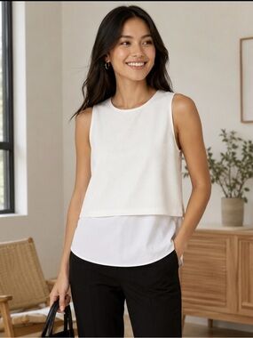 Theory White Hodal Layered Poplin Sleeveless Top NWT